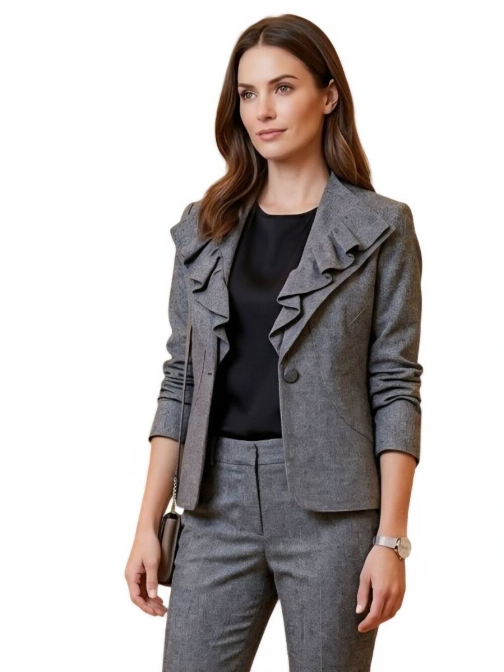 Saks Fifth Avenue Wool Blend Ruffle Color Peplum Back Tweed Blazer Size 10